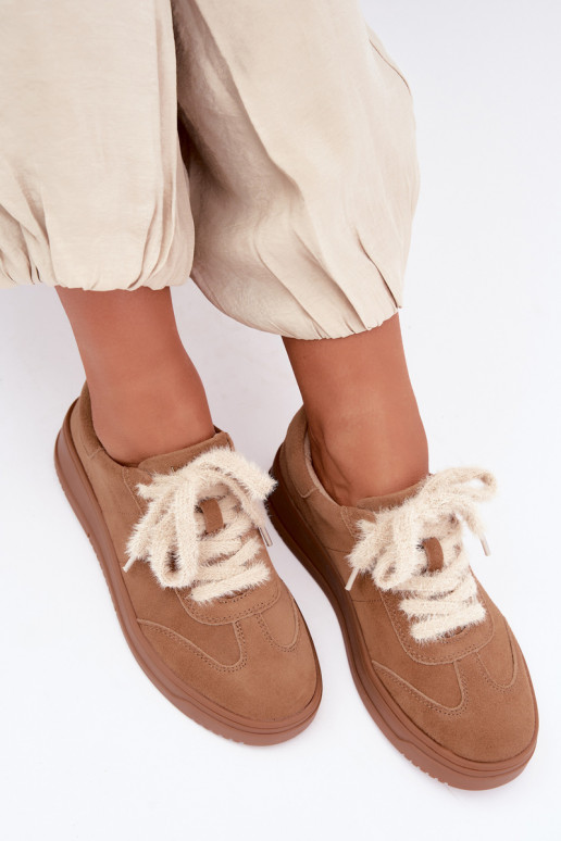 Sneakers in suede sintetico con pelliccia e lacci Kobbo 79655 marrone