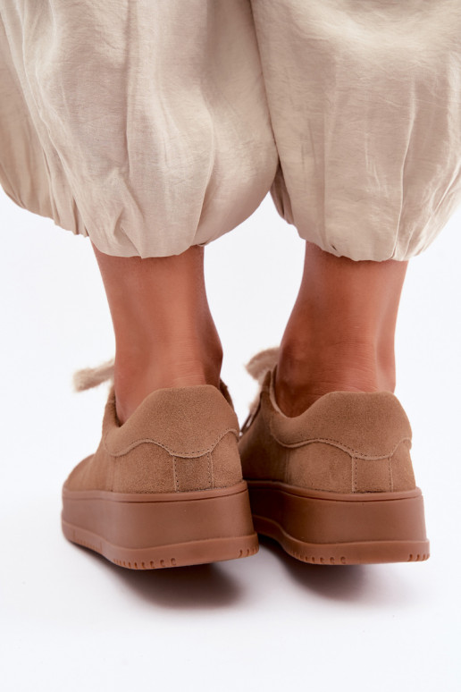 Sneakers in suede sintetico con pelliccia e lacci Kobbo 79655 marrone
