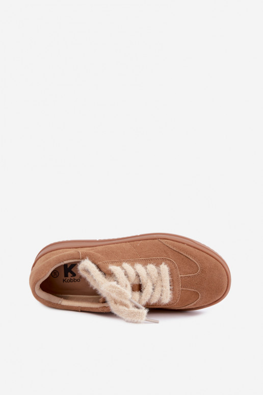 Sneakers in suede sintetico con pelliccia e lacci Kobbo 79655 marrone