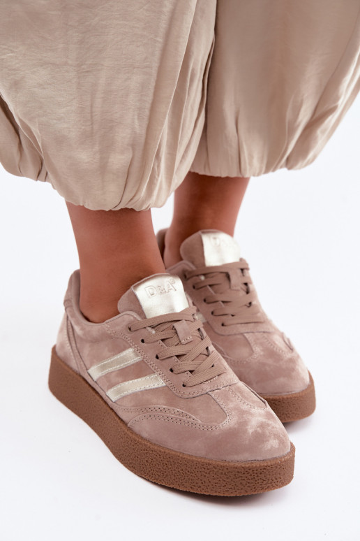 Sneakers in pelle da donna con piattaforma D&A LR62-7107 sabbia