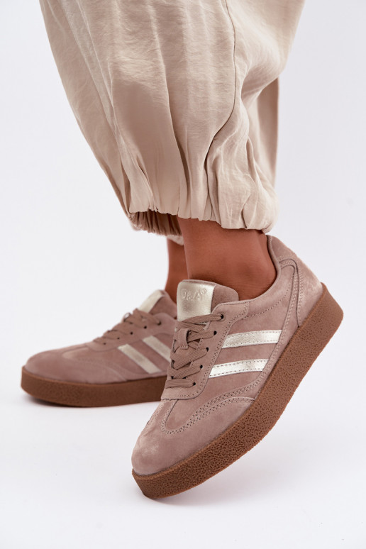 Sneakers in pelle da donna con piattaforma D&A LR62-7107 sabbia