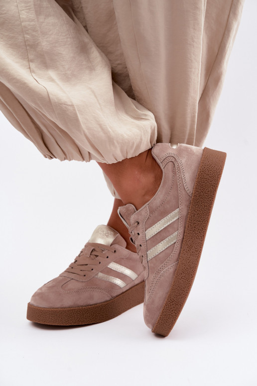 Sneakers in pelle da donna con piattaforma D&A LR62-7107 sabbia