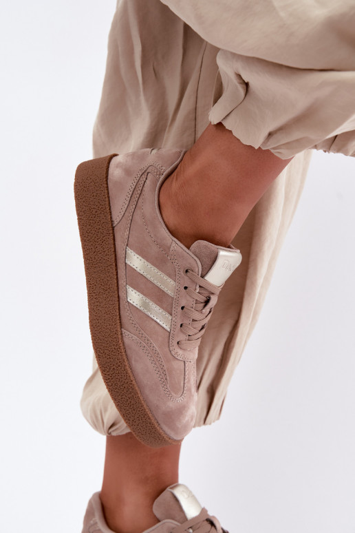 Sneakers in pelle da donna con piattaforma D&A LR62-7107 sabbia