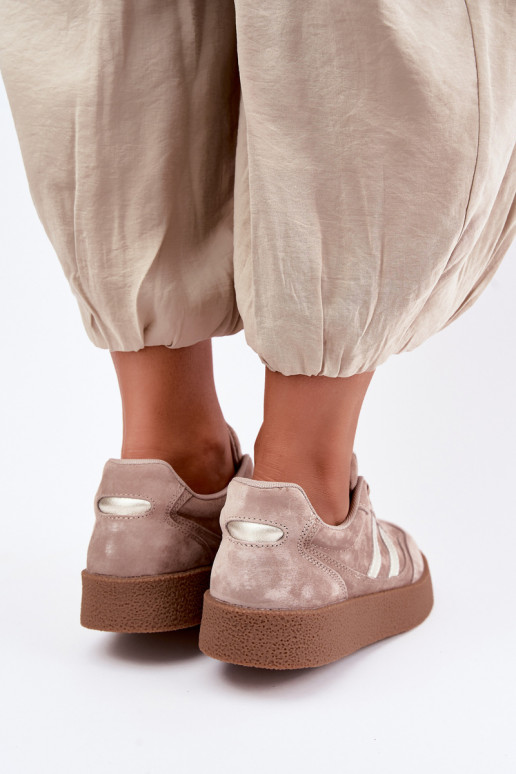 Sneakers in pelle da donna con piattaforma D&A LR62-7107 sabbia