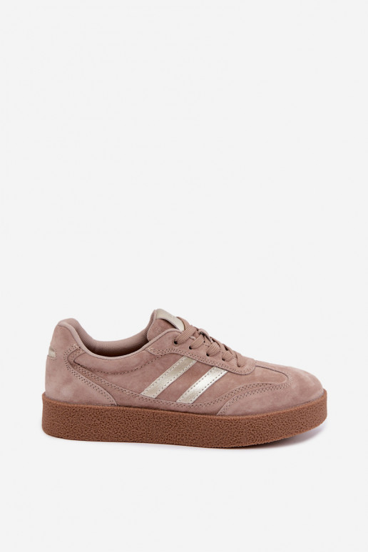 Sneakers in pelle da donna con piattaforma D&A LR62-7107 sabbia