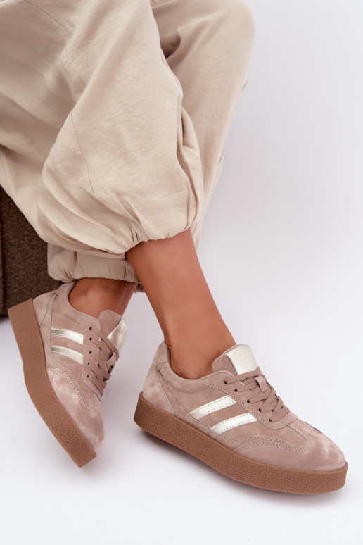 Sneakers in pelle da donna con piattaforma D&A LR62-7107 sabbia