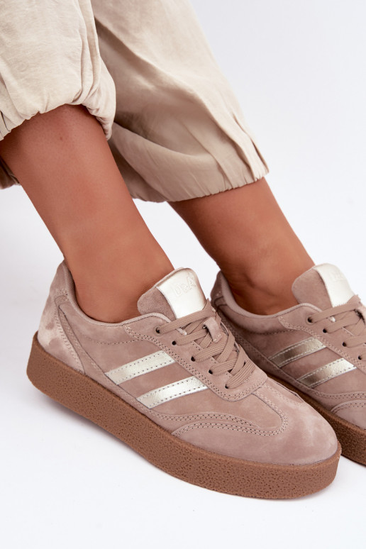 Sneakers in pelle da donna con piattaforma D&A LR62-7107 sabbia