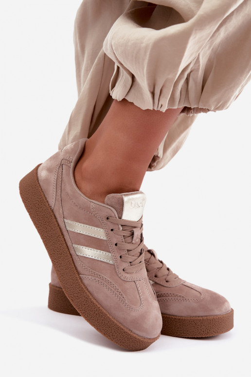 Sneakers in pelle da donna con piattaforma D&A LR62-7107 sabbia