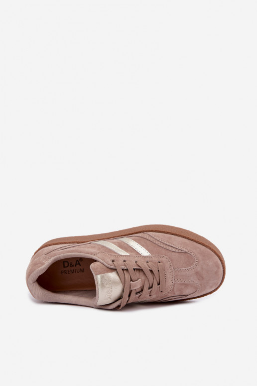 Sneakers in pelle da donna con piattaforma D&A LR62-7107 sabbia