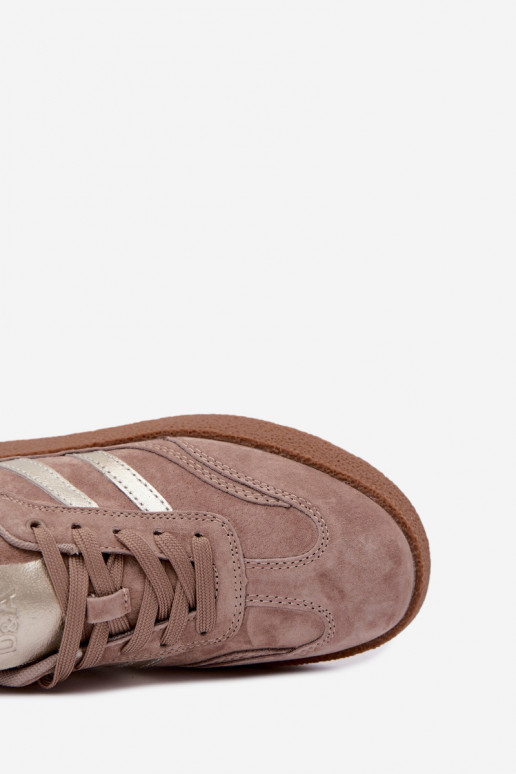 Sneakers in pelle da donna con piattaforma D&A LR62-7107 sabbia