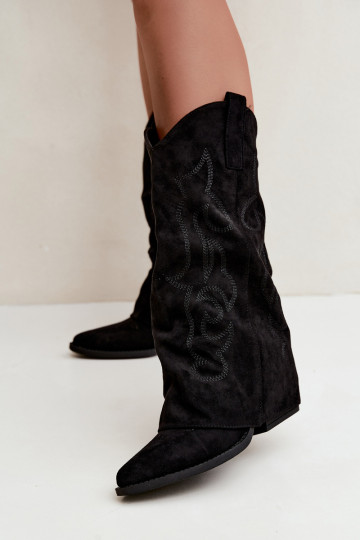 Stivali alti in stile cowboy stropicciati con tacchi e gambale cucito nero Ives 2