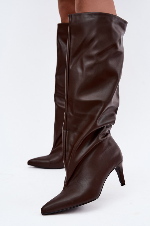 Stivaletti caldi da donna con tacchi sottili cioccolato Olivienne