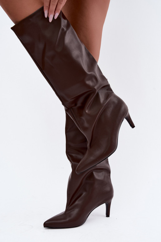 Stivaletti caldi da donna con tacchi sottili cioccolato Olivienne