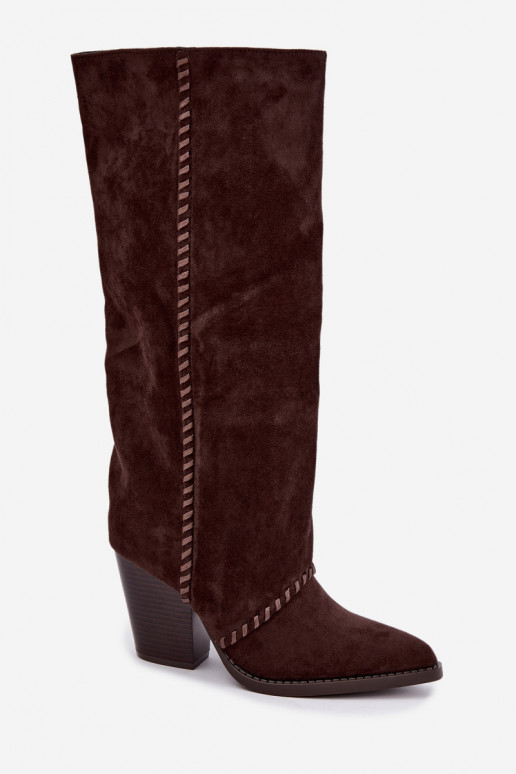 Stivali alti da donna in stile cowboy con tacco a blocco cioccolato Noeline