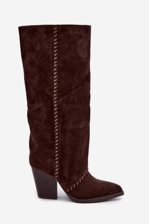 Stivali alti da donna in stile cowboy con tacco a blocco cioccolato Noeline