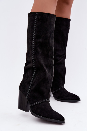 Stivali alti da donna in stile cowboy con tacco a blocco neri Noeline 2