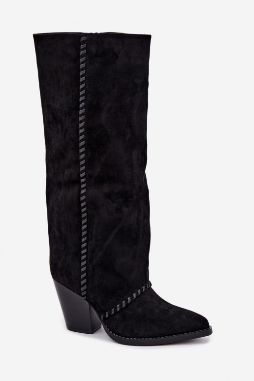 Stivali alti da donna in stile cowboy con tacco a blocco neri Noeline