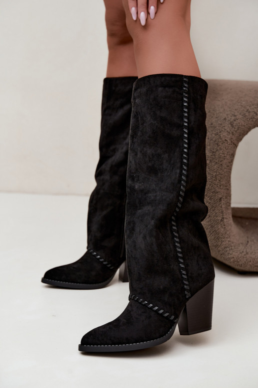 Stivali alti da donna in stile cowboy con tacco a blocco neri Noeline