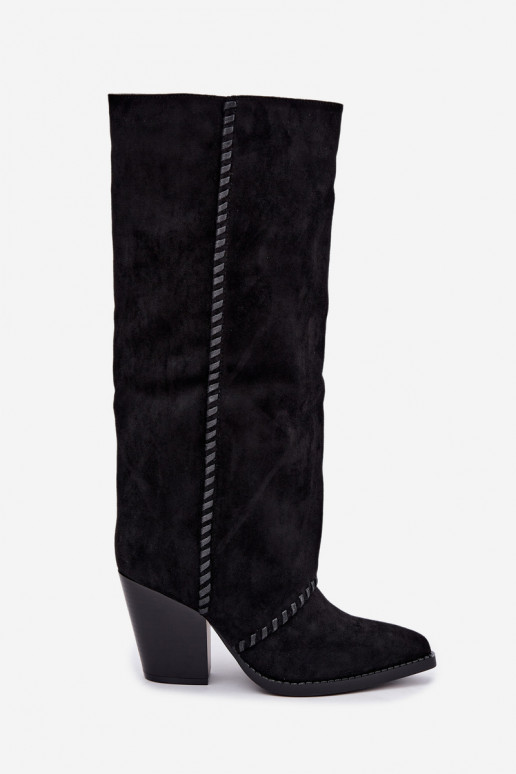 Stivali alti da donna in stile cowboy con tacco a blocco neri Noeline