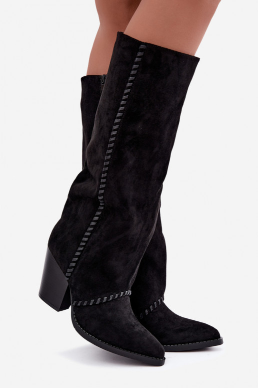Stivali alti da donna in stile cowboy con tacco a blocco neri Noeline