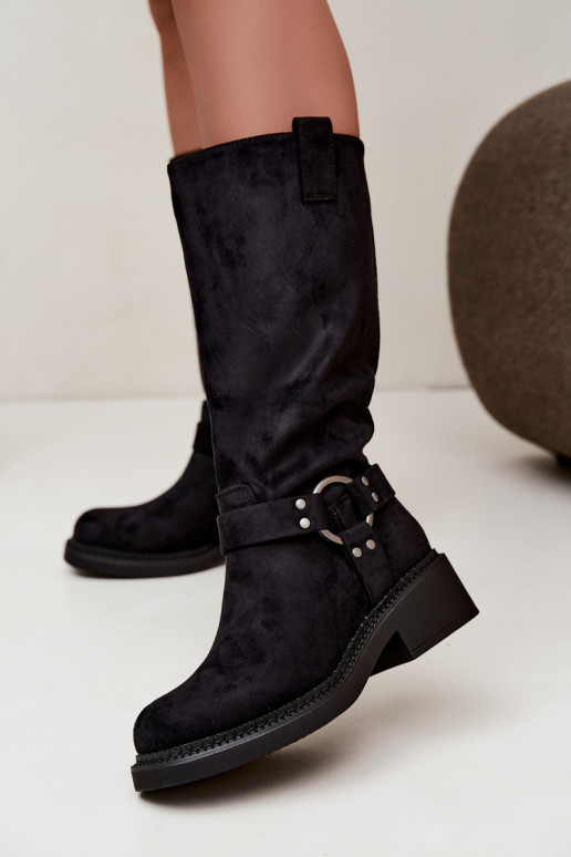 Stivali alti da donna con dettagli decorativi neri Morla