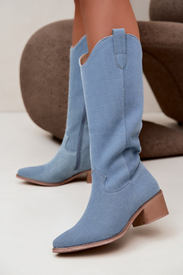 Stivali alti da donna in stile cowboy con tacco in denim Zareya