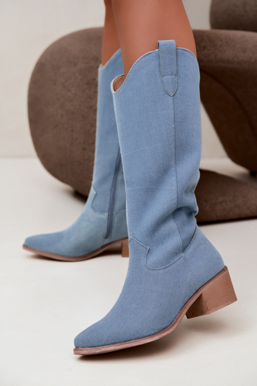 Stivali alti da donna in stile cowboy con tacco in denim Zareya