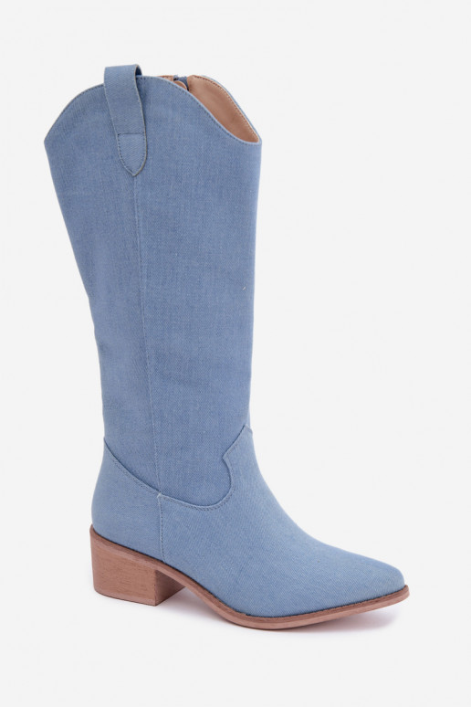 Stivali alti da donna in stile cowboy con tacco in denim Zareya