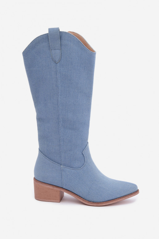 Stivali alti da donna in stile cowboy con tacco in denim Zareya
