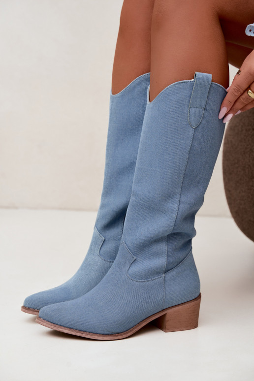 Stivali alti da donna in stile cowboy con tacco in denim Zareya