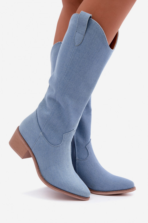 Stivali alti da donna in stile cowboy con tacco in denim Zareya