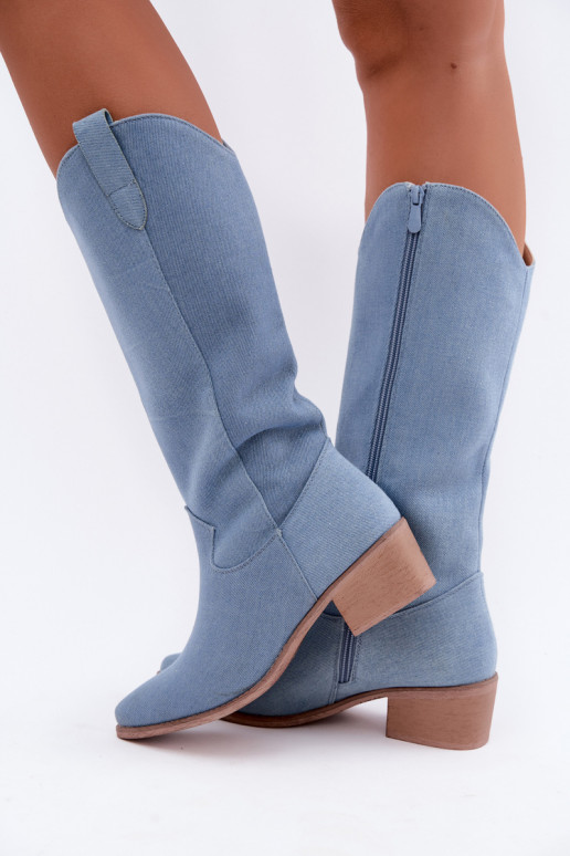 Stivali alti da donna in stile cowboy con tacco in denim Zareya