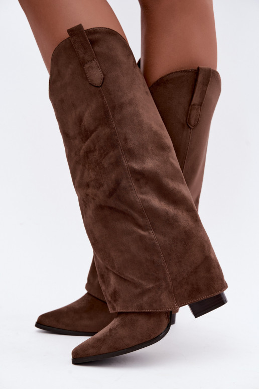 Stivali alti da donna in stile cowboy con tacco marrone Kalena