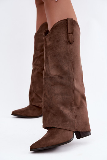 Stivali alti da donna in stile cowboy con tacco marrone Kalena 2