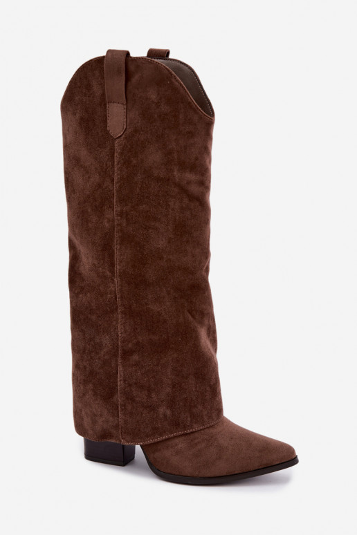 Stivali alti da donna in stile cowboy con tacco marrone Kalena