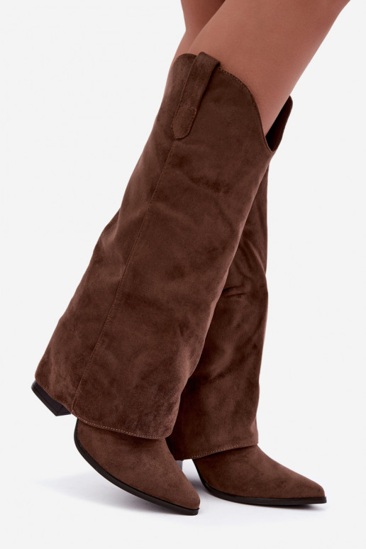 Stivali alti da donna in stile cowboy con tacco marrone Kalena