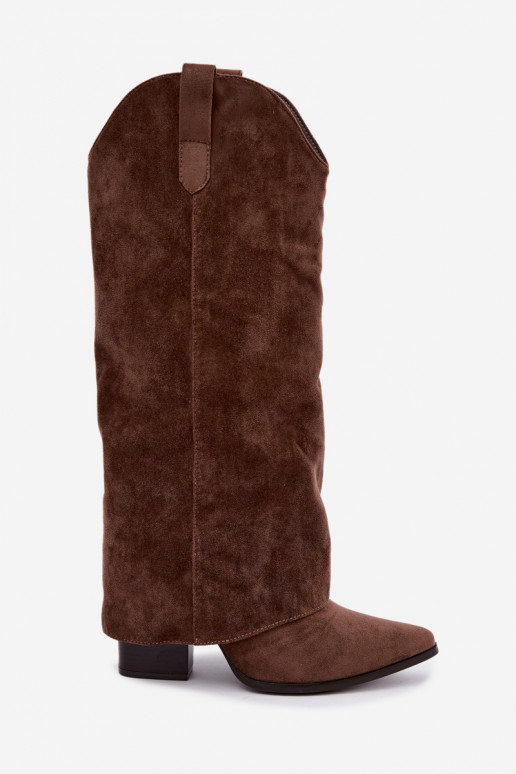 Stivali alti da donna in stile cowboy con tacco marrone Kalena
