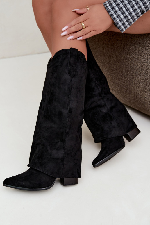 Stivali alti da donna in stile cowboy con tacco nero Kalena