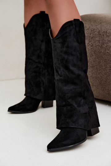 Stivali alti da donna in stile cowboy con tacco nero Kalena 2