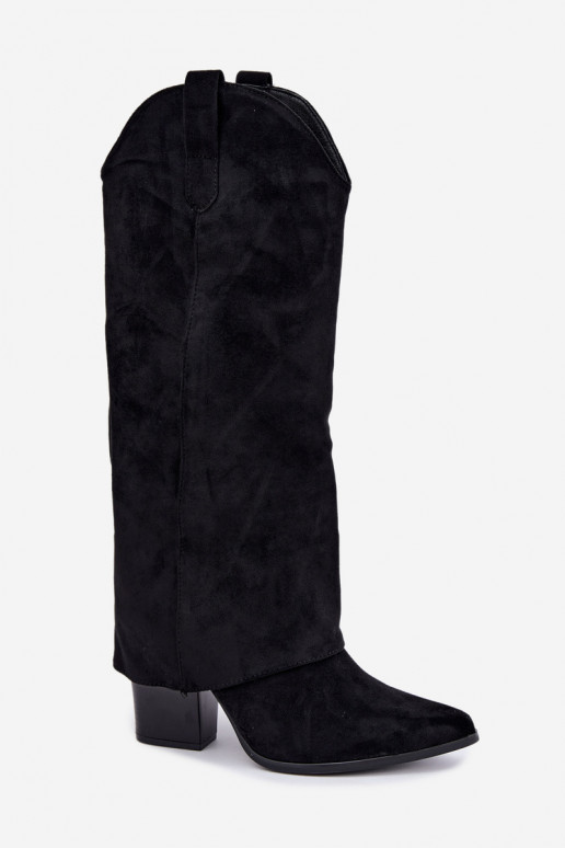 Stivali alti da donna in stile cowboy con tacco nero Kalena