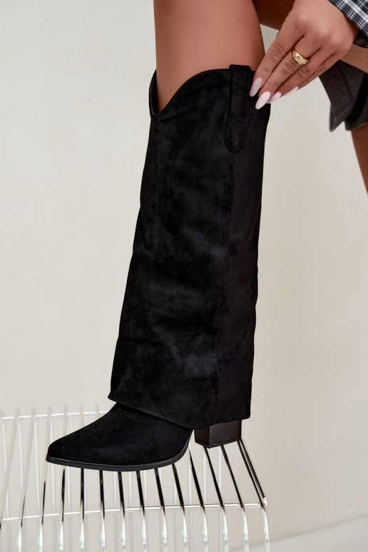 Stivali alti da donna in stile cowboy con tacco nero Kalena