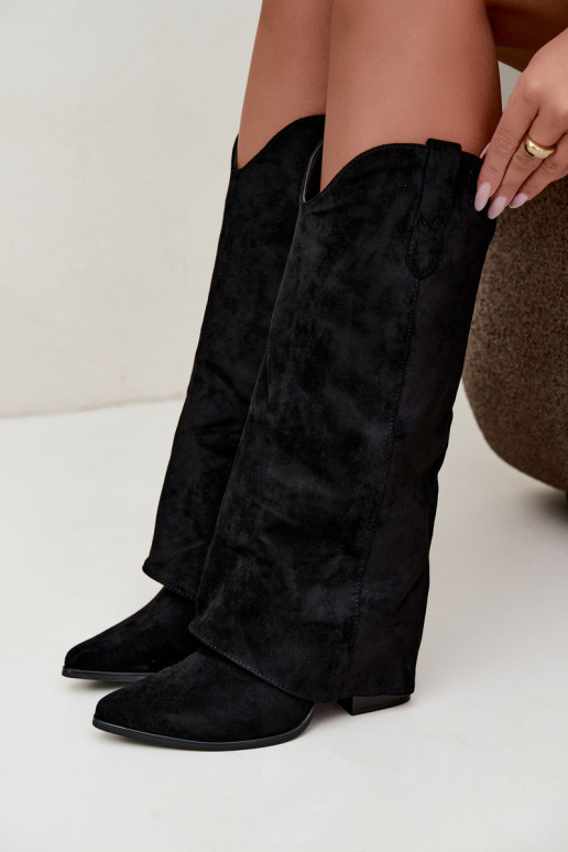 Stivali alti da donna in stile cowboy con tacco nero Kalena