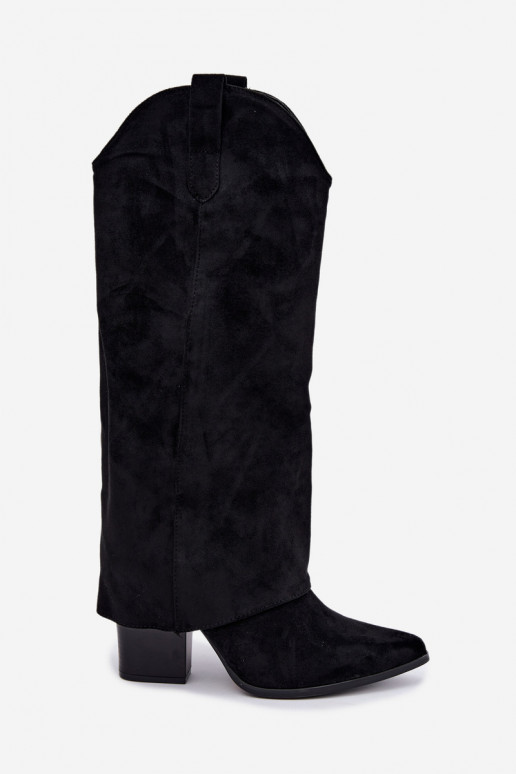Stivali alti da donna in stile cowboy con tacco nero Kalena