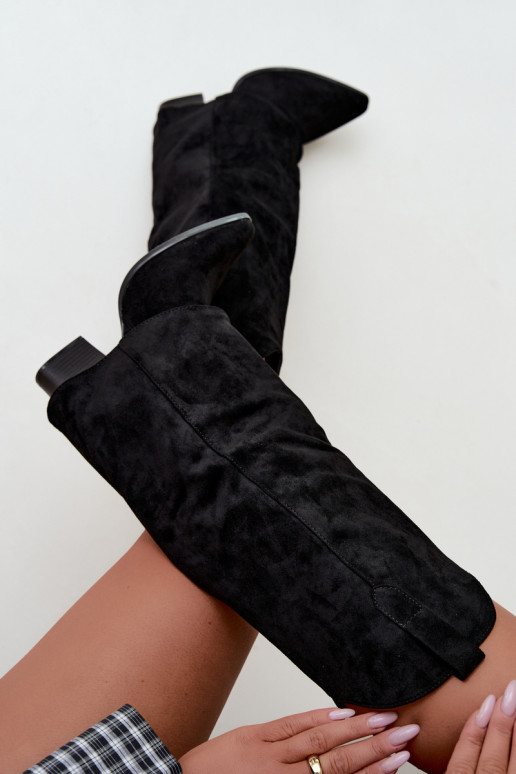 Stivali alti da donna in stile cowboy con tacco nero Kalena