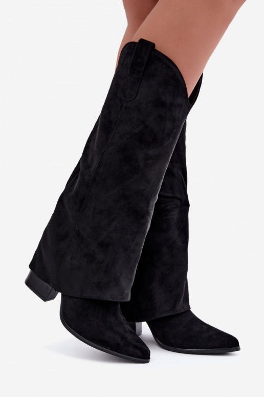 Stivali alti da donna in stile cowboy con tacco nero Kalena