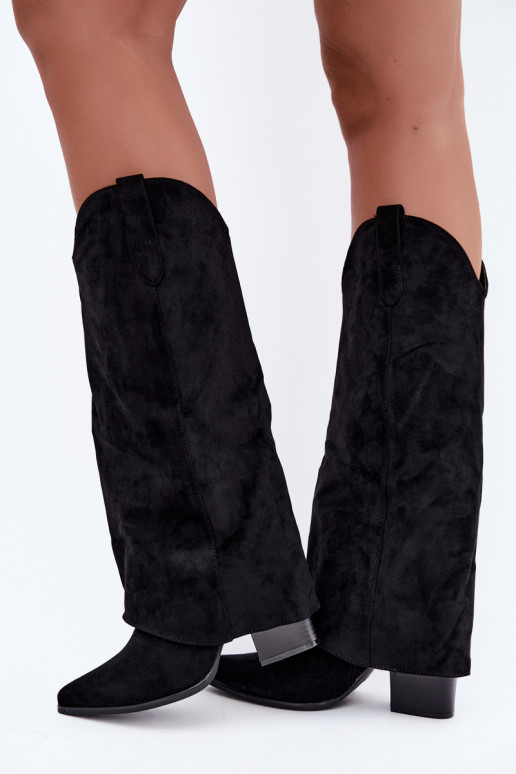 Stivali alti da donna in stile cowboy con tacco nero Kalena