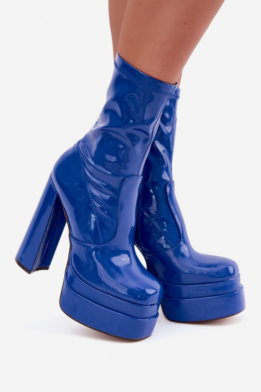 Stivaletti in vernice con plateau blu scuro Lotisha