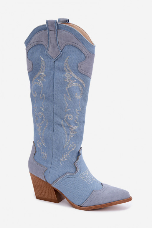 Stivali alti da donna in stile cowboy con tacco in denim Talora