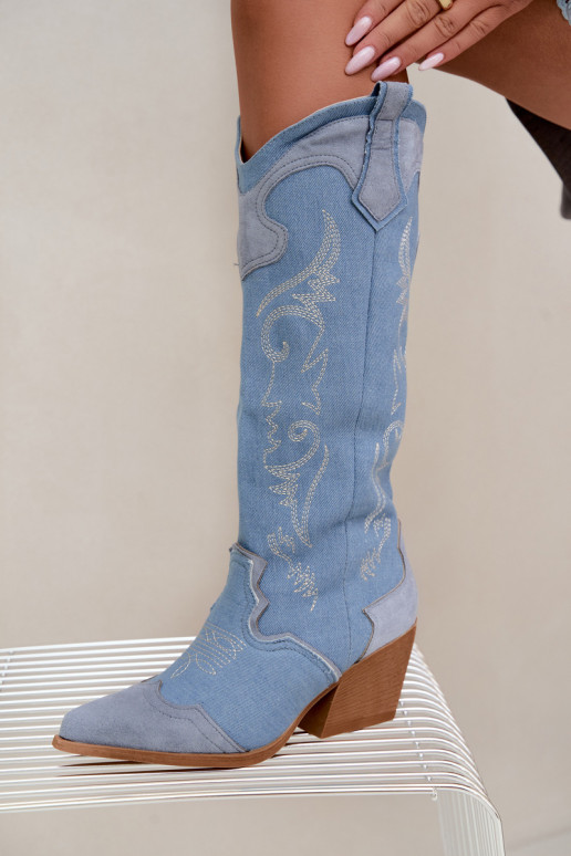 Stivali alti da donna in stile cowboy con tacco in denim Talora