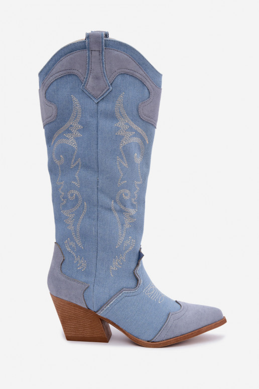 Stivali alti da donna in stile cowboy con tacco in denim Talora